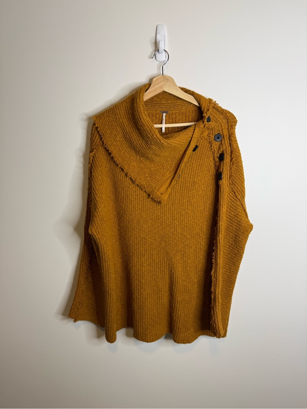 Free People Golden Mustard Button-Shoulder Cowl Sweater oversized size small